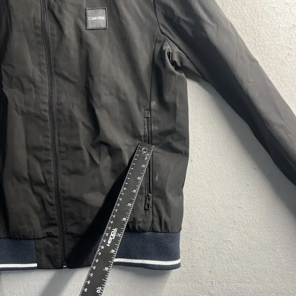 Calvin‎ Klein Men's Black Windbreaker Small Removable Hood Jock Reflective